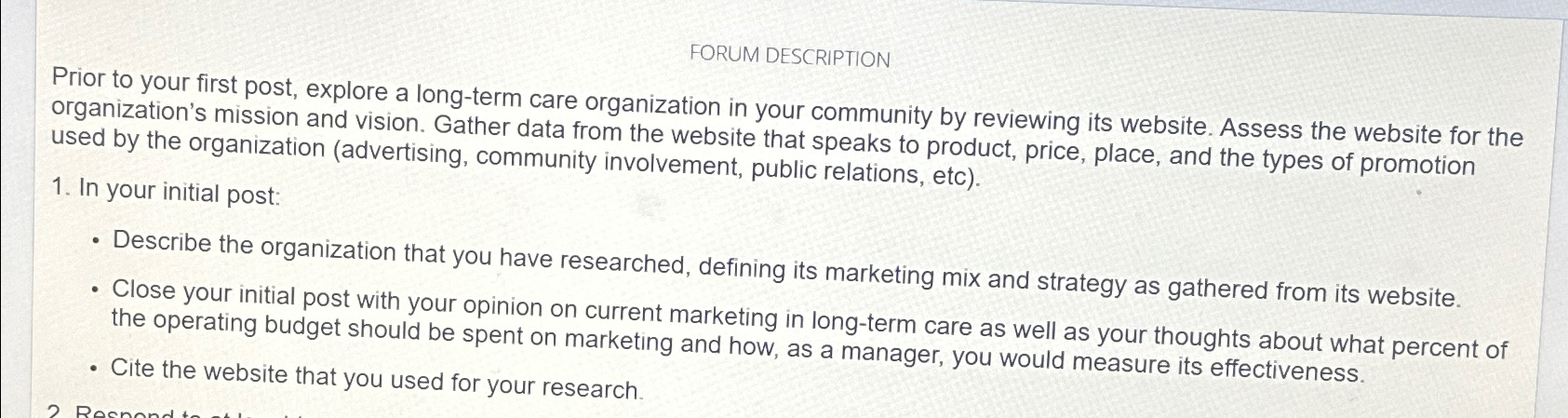  FORUM DESCRIPTION Prior to your first post, explore a long-term care