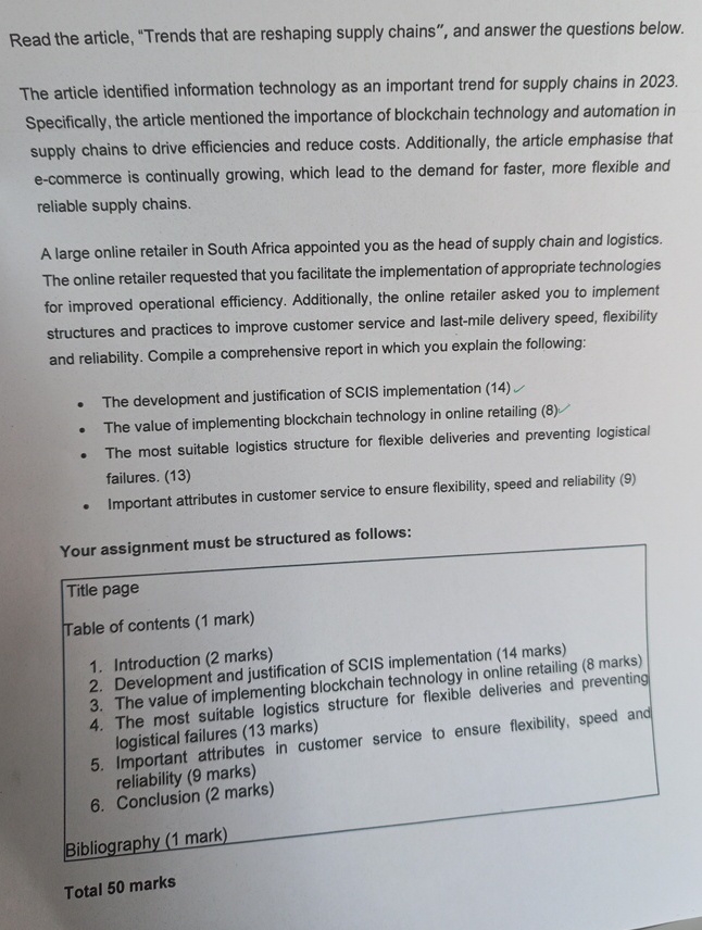  Read the article, "Trends that are reshaping supply chains", and answer