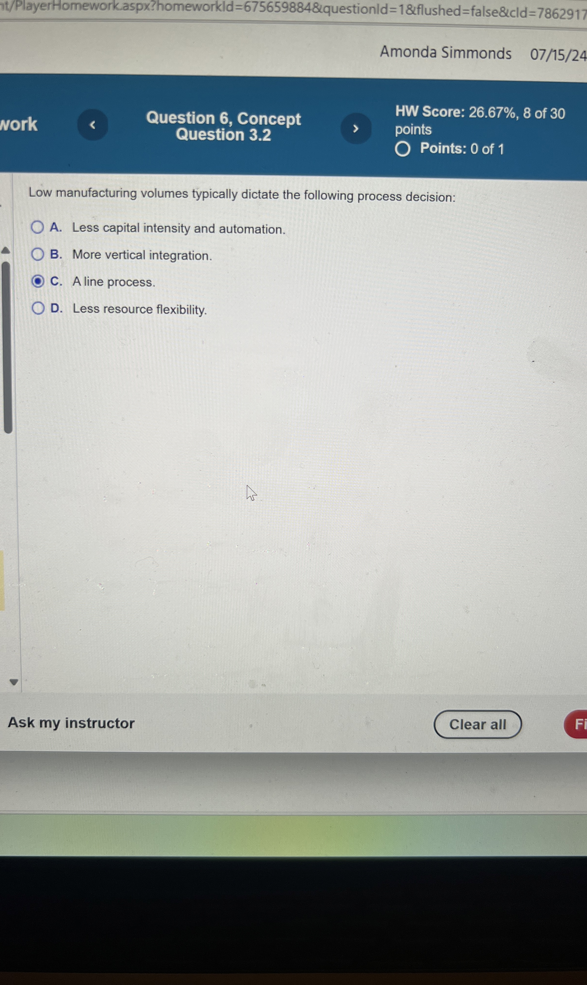  1t/PlayerHomeworkaspx?homeworkld=675659884&questionld=1&flushed=false&cld=7862917 work Question 6, Concept Question 3.2 HW Score: 26.67%,8 of