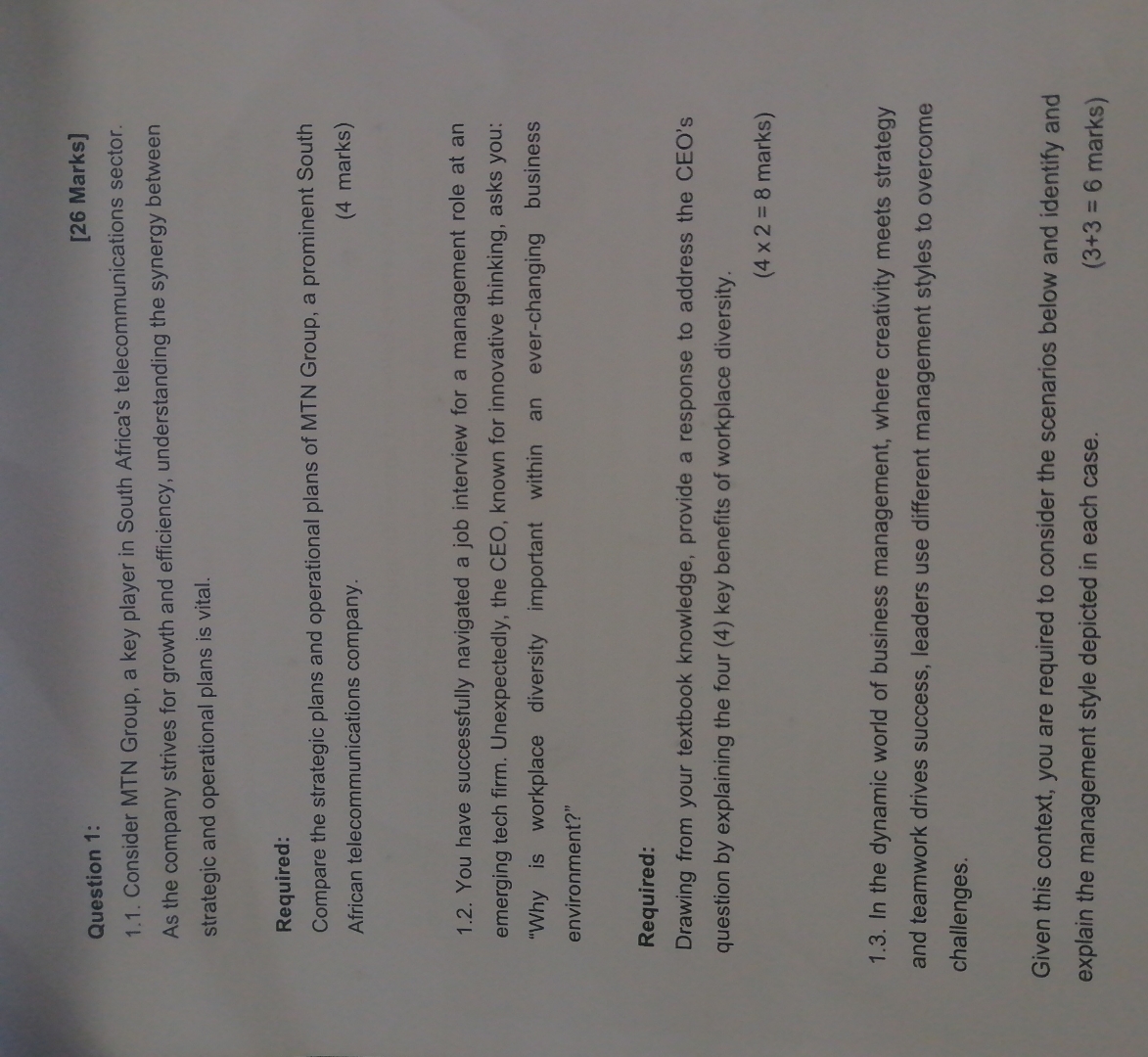  Question 1: [26 Marks] 1.1. Consider MTN Group, a key player