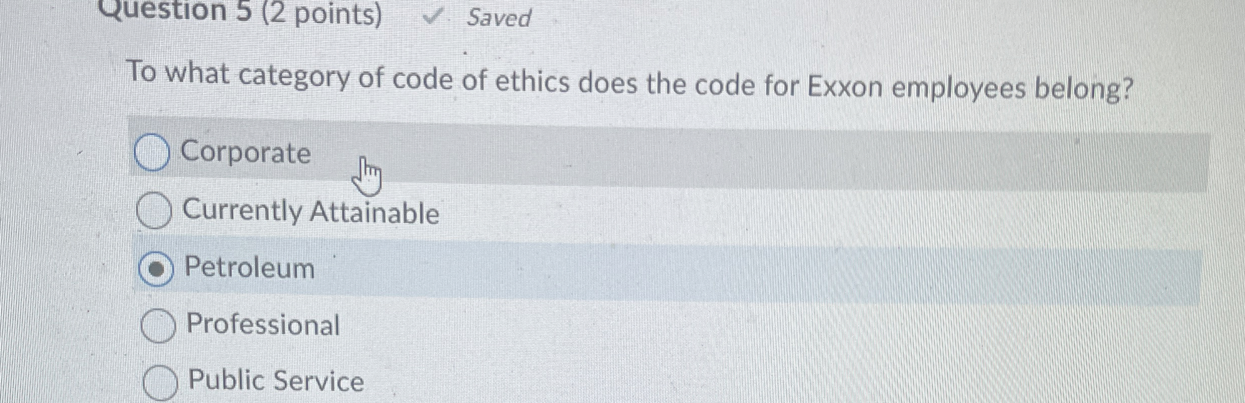  To what category of code of ethics does the code for