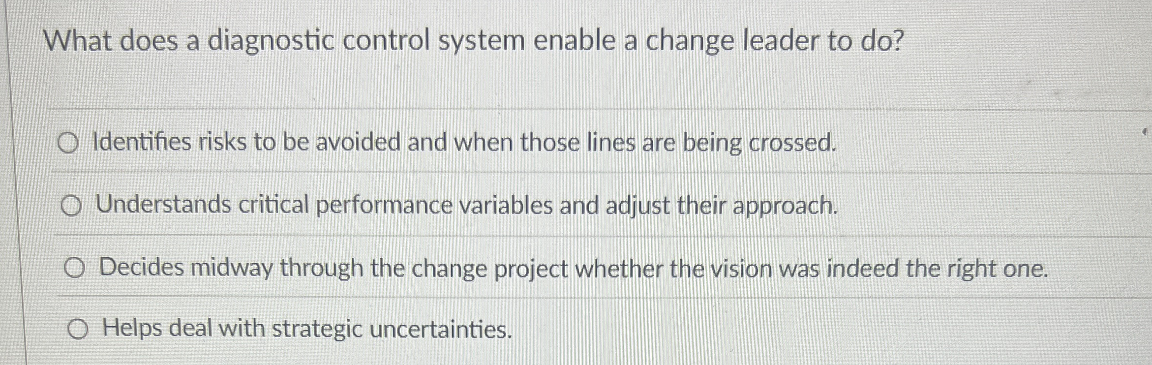  What does a diagnostic control system enable a change leader to