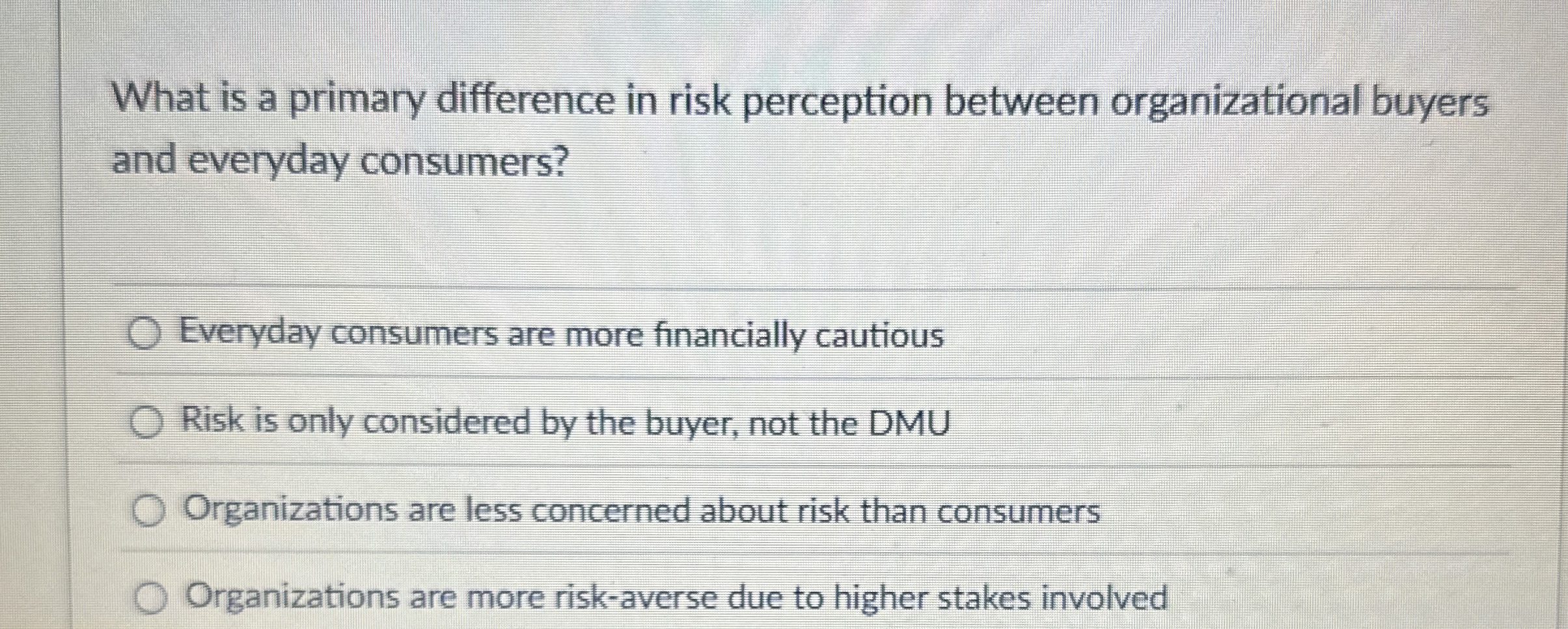  What is a primary difference in risk perception between organizational buyers