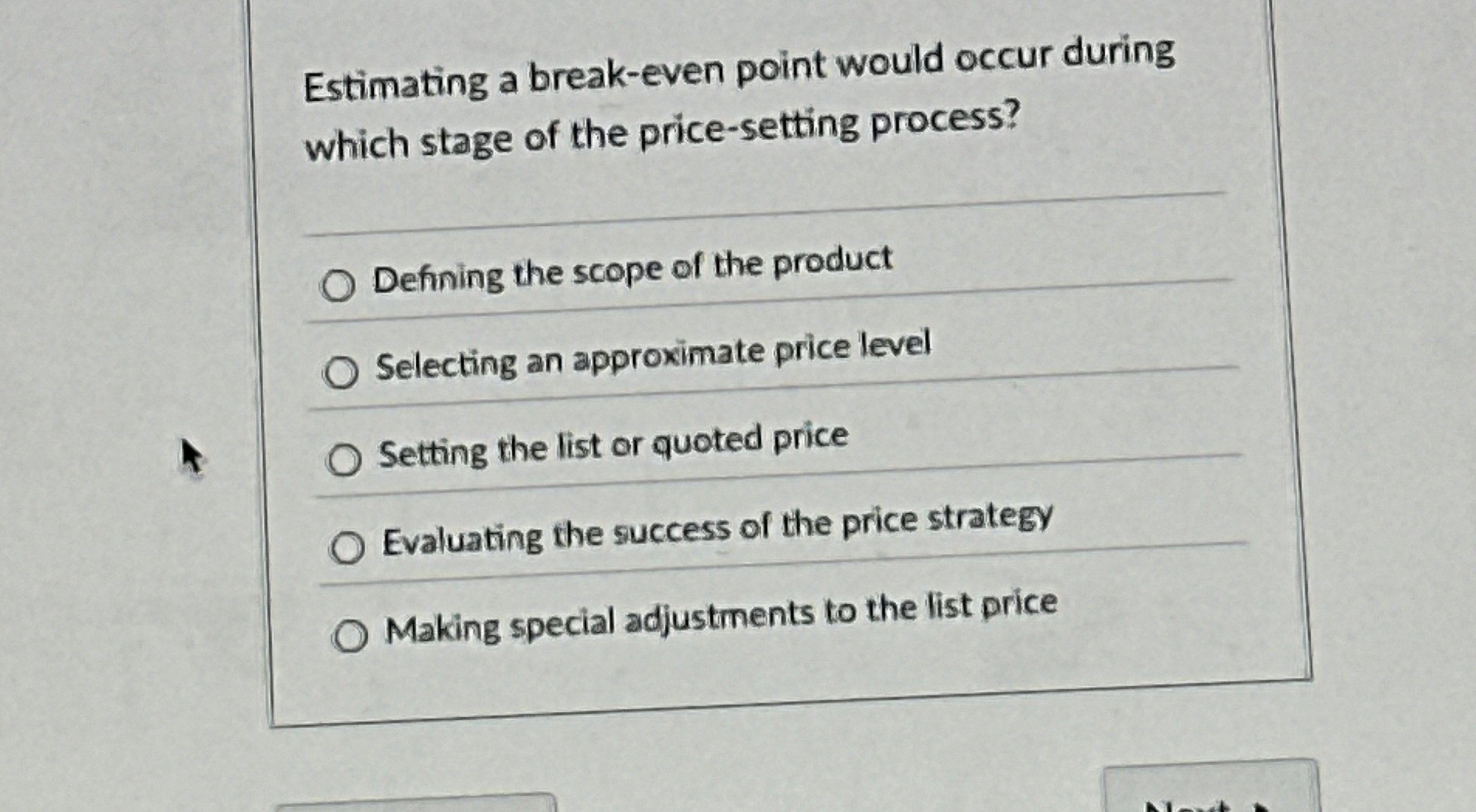  Estimating a break-even point would occur during which stage of the