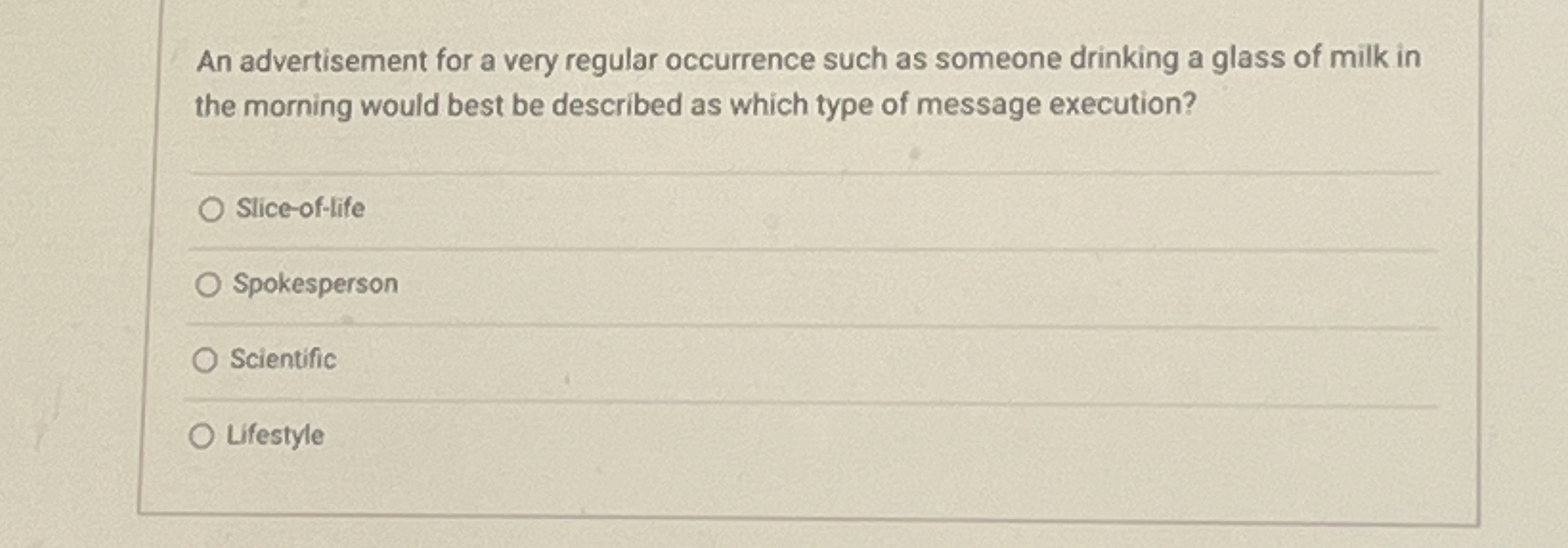  An advertisement for a very regular occurrence such as someone drinking