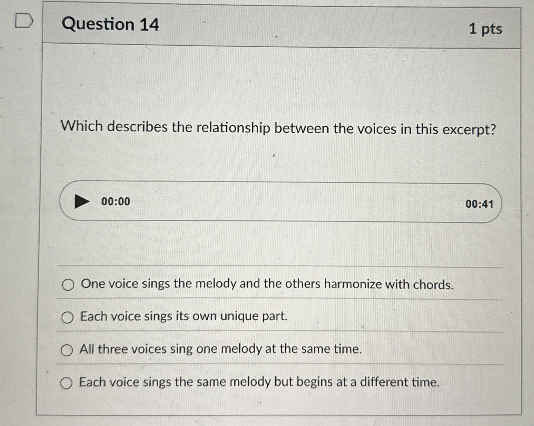  Question 14 Which describes the relationship between the voices in this