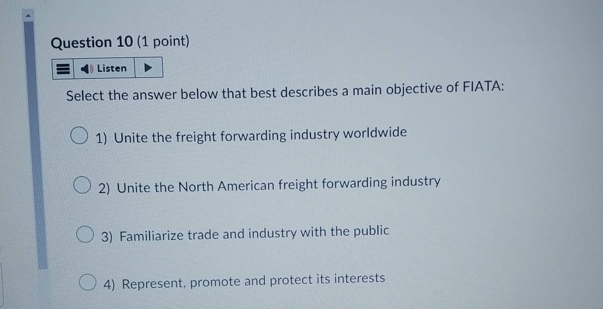  Question 10(1 point) Listen Select the answer below that best describes