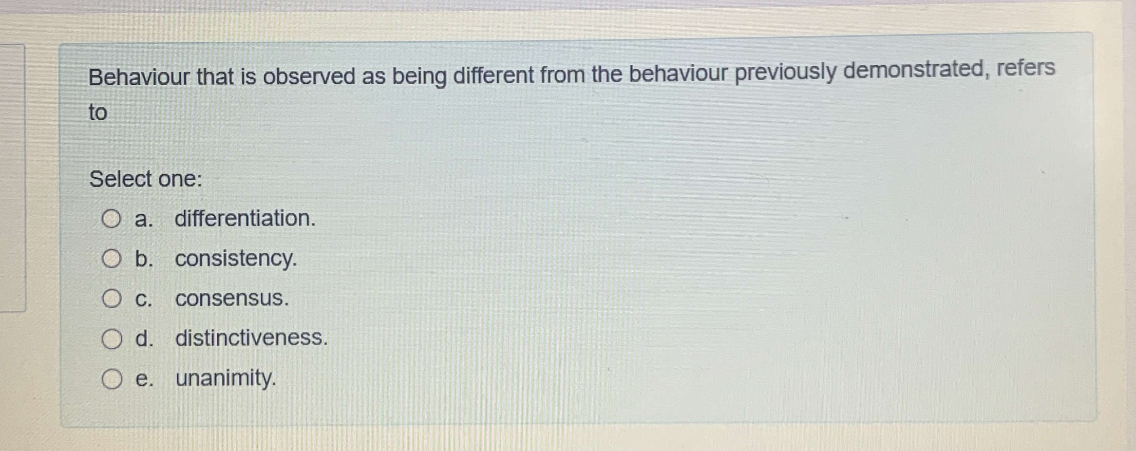  Behaviour that is observed as being different from the behaviour previously