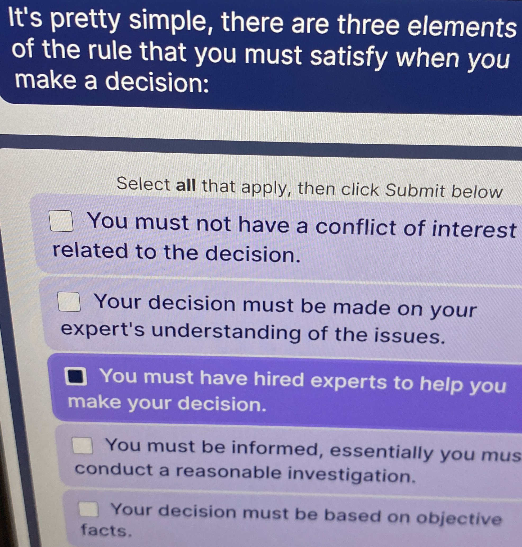  It's pretty simple, there are three elements of the rule that