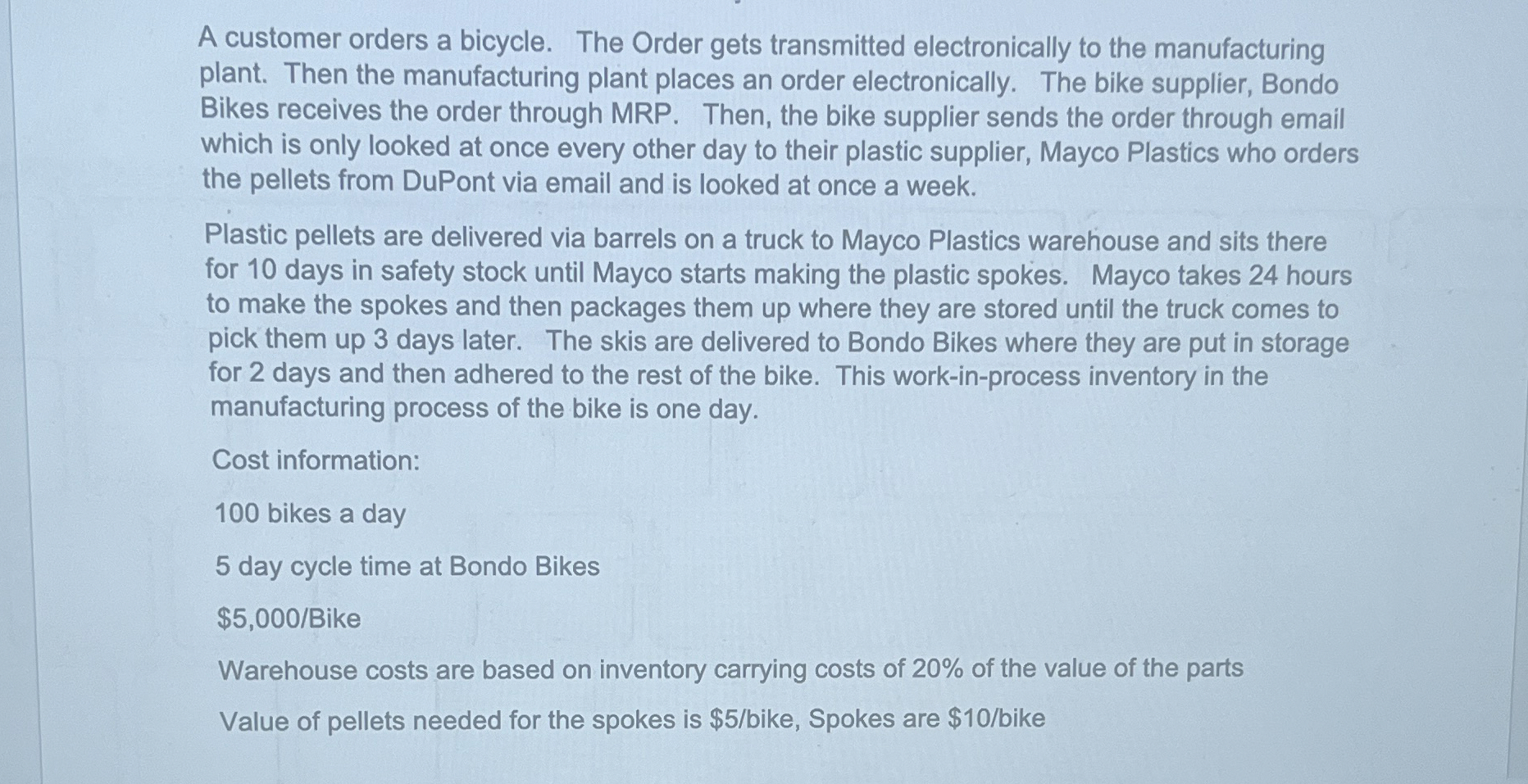  A customer orders a bicycle. The Order gets transmitted electronically to
