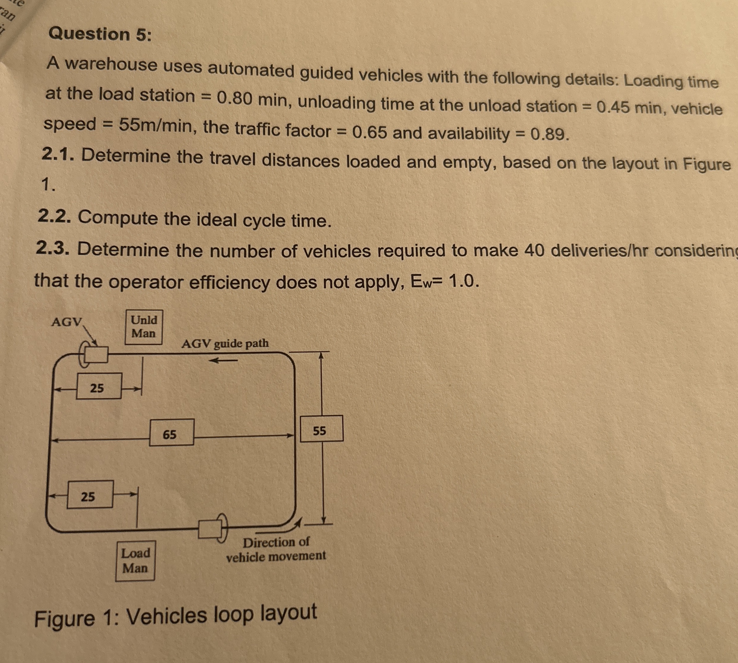  Question 5: A warehouse uses automated guided vehicles with the following