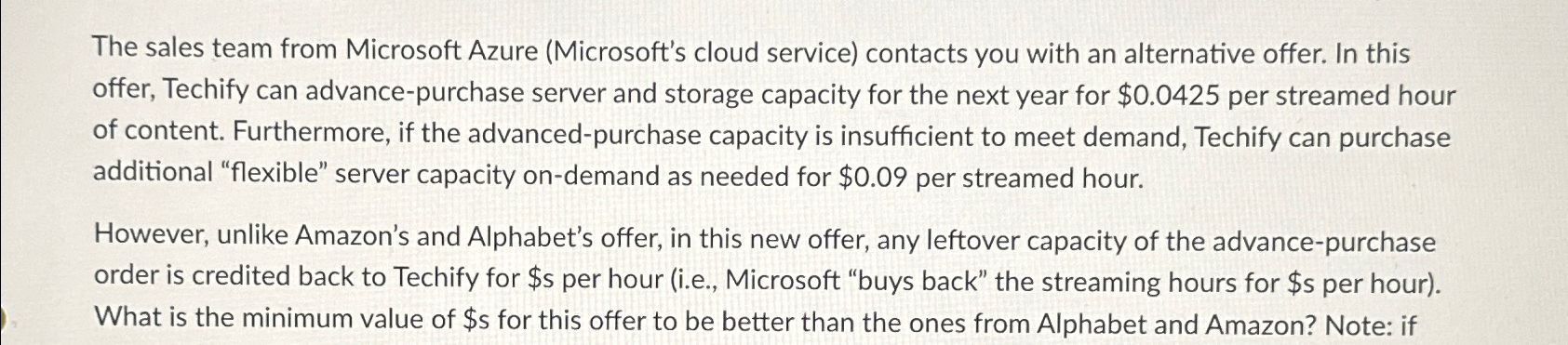  The sales team from Microsoft Azure (Microsoft's cloud service) contacts you