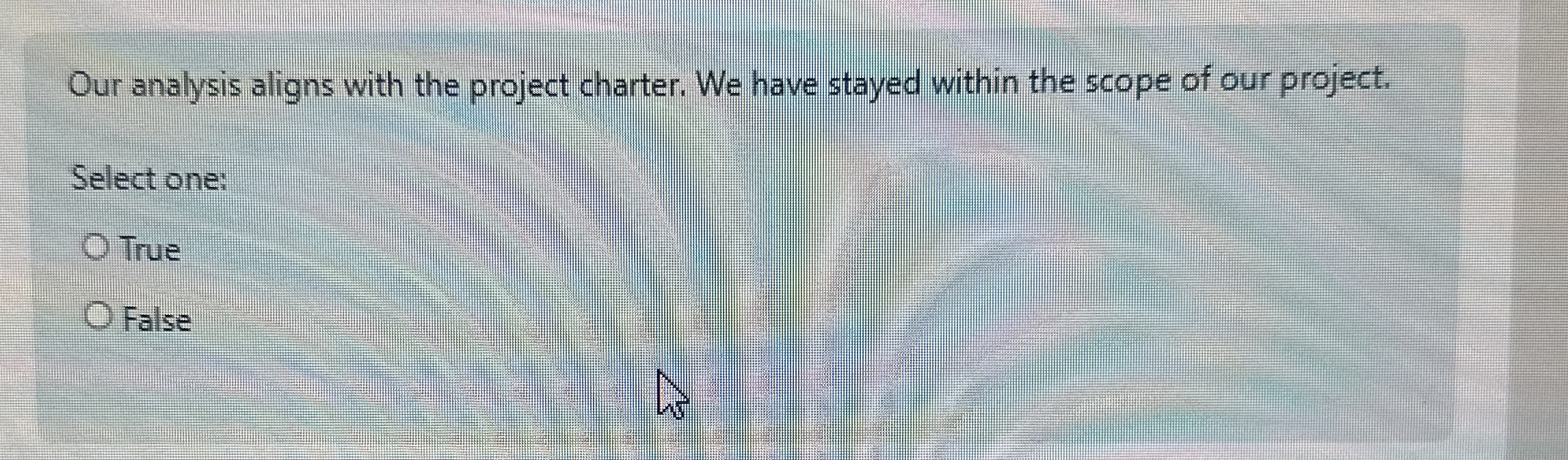  Our analysis aligns with the project charter. We have stayed within