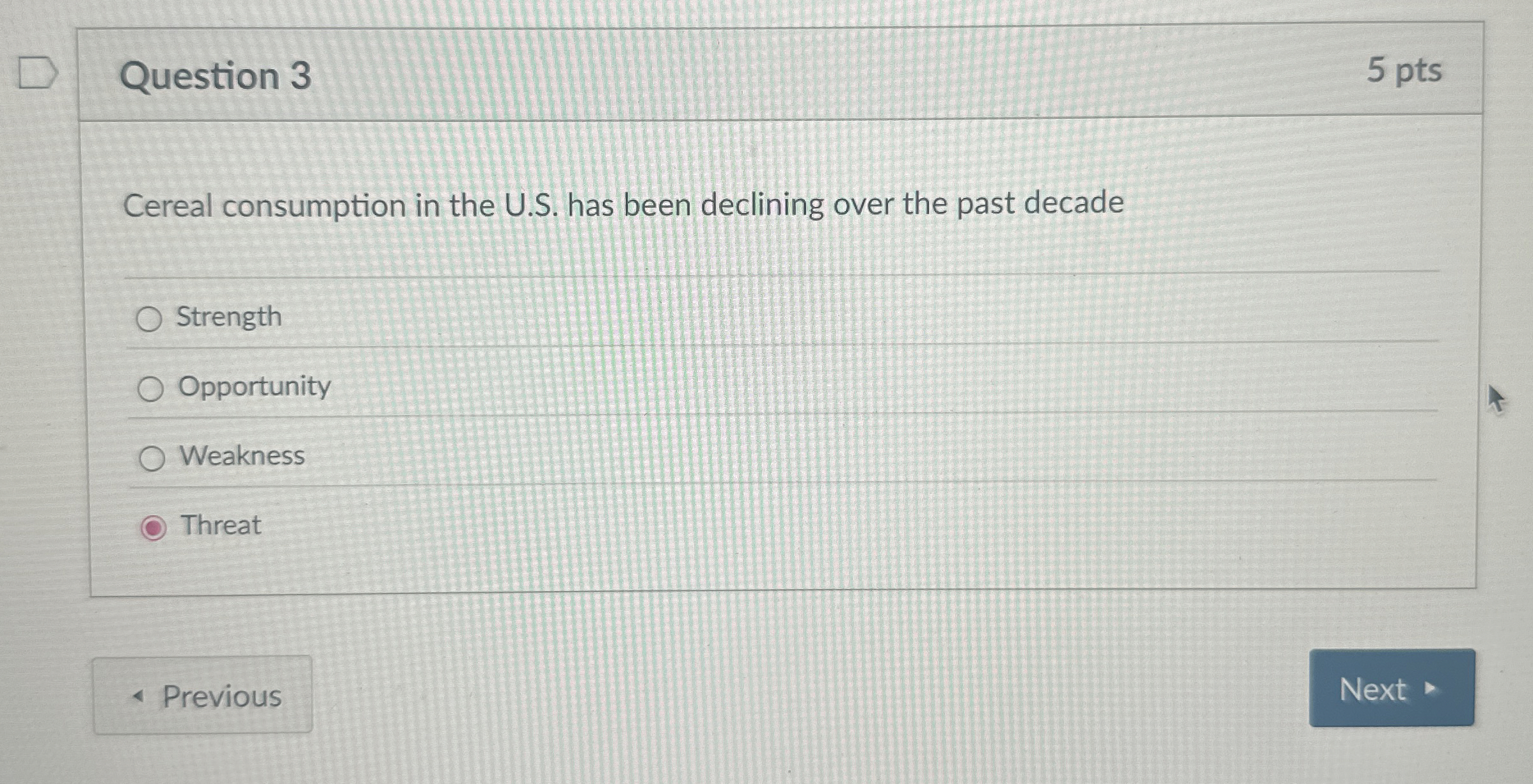  Question 3 Cereal consumption in the U.S. has been declining over