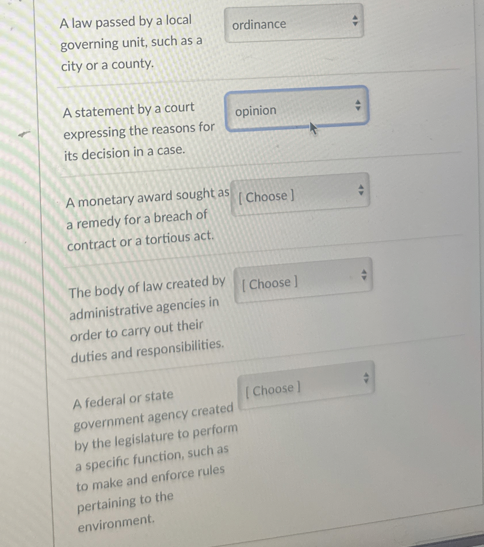  A law passed by a local governing unit, such as a