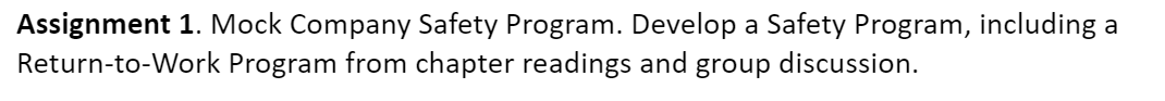  Assignment 1. Mock Company Safety Program. Develop a Safety Program, including