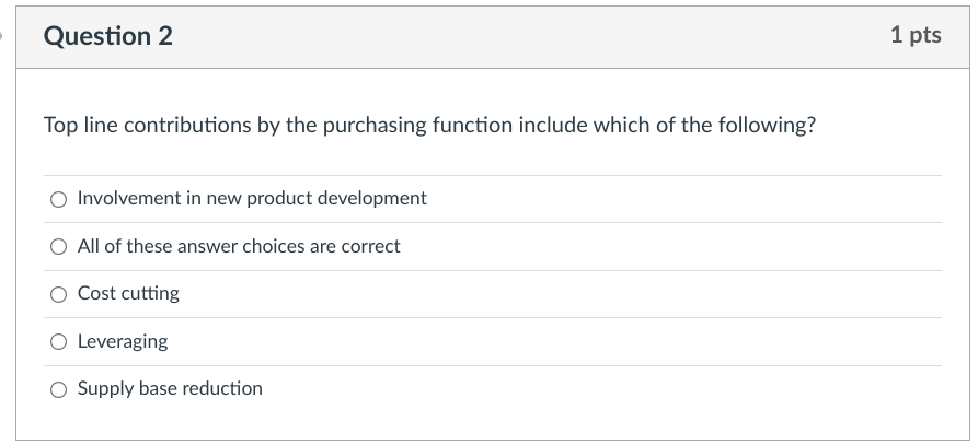  Question 2 Top line contributions by the purchasing function include which