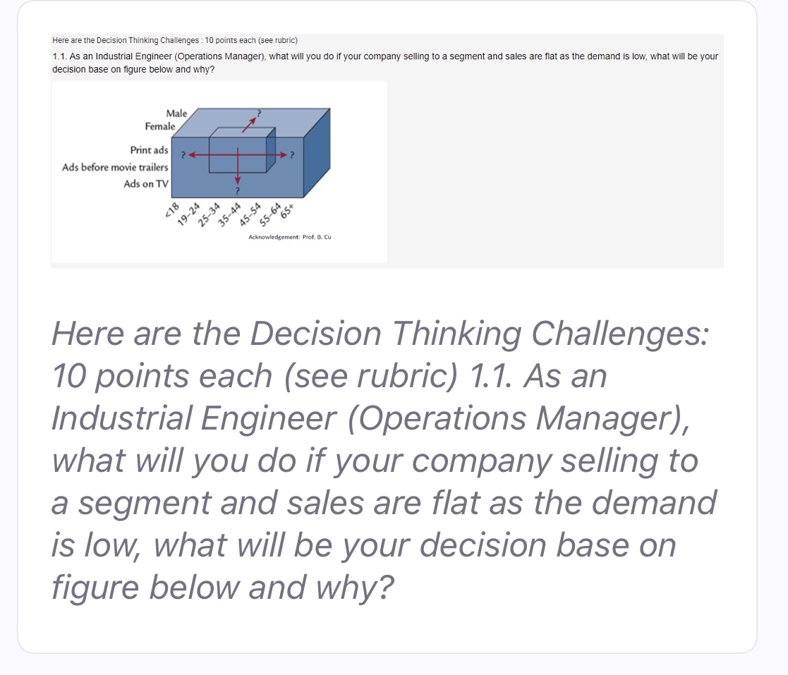  Here are the Decision Thinking Challenges: 10 points each (see rubric)