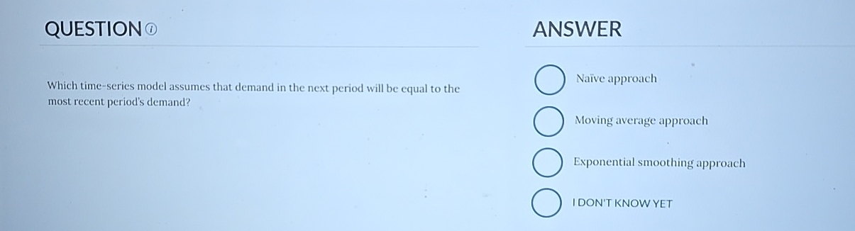  QUESTION (1) Which time-series model assumes that demand in the next