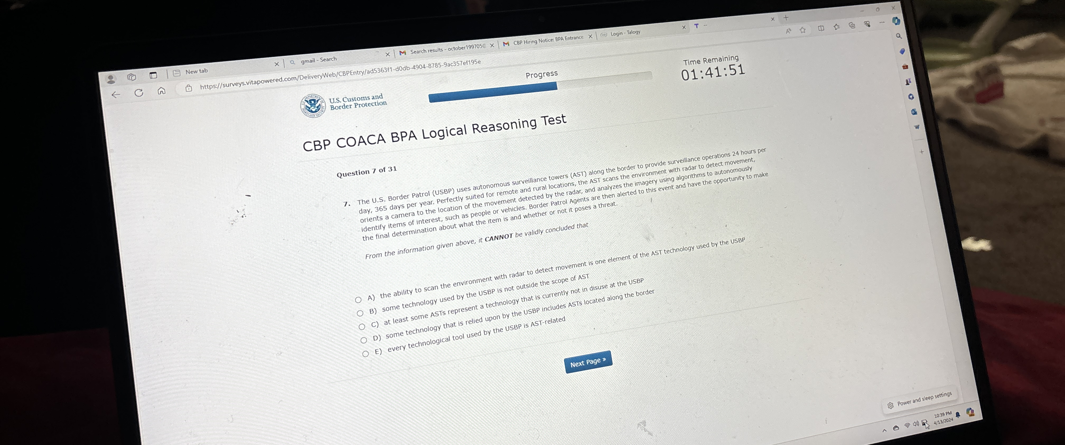  tps://surveys.vitapowered.com/DeliveryWeb/CBPEntry/ad5363f1-dodb-4904-8785-9ac357ef195e U.S. Customs and Border Protection CBP COACA BPA Logical Reasoning