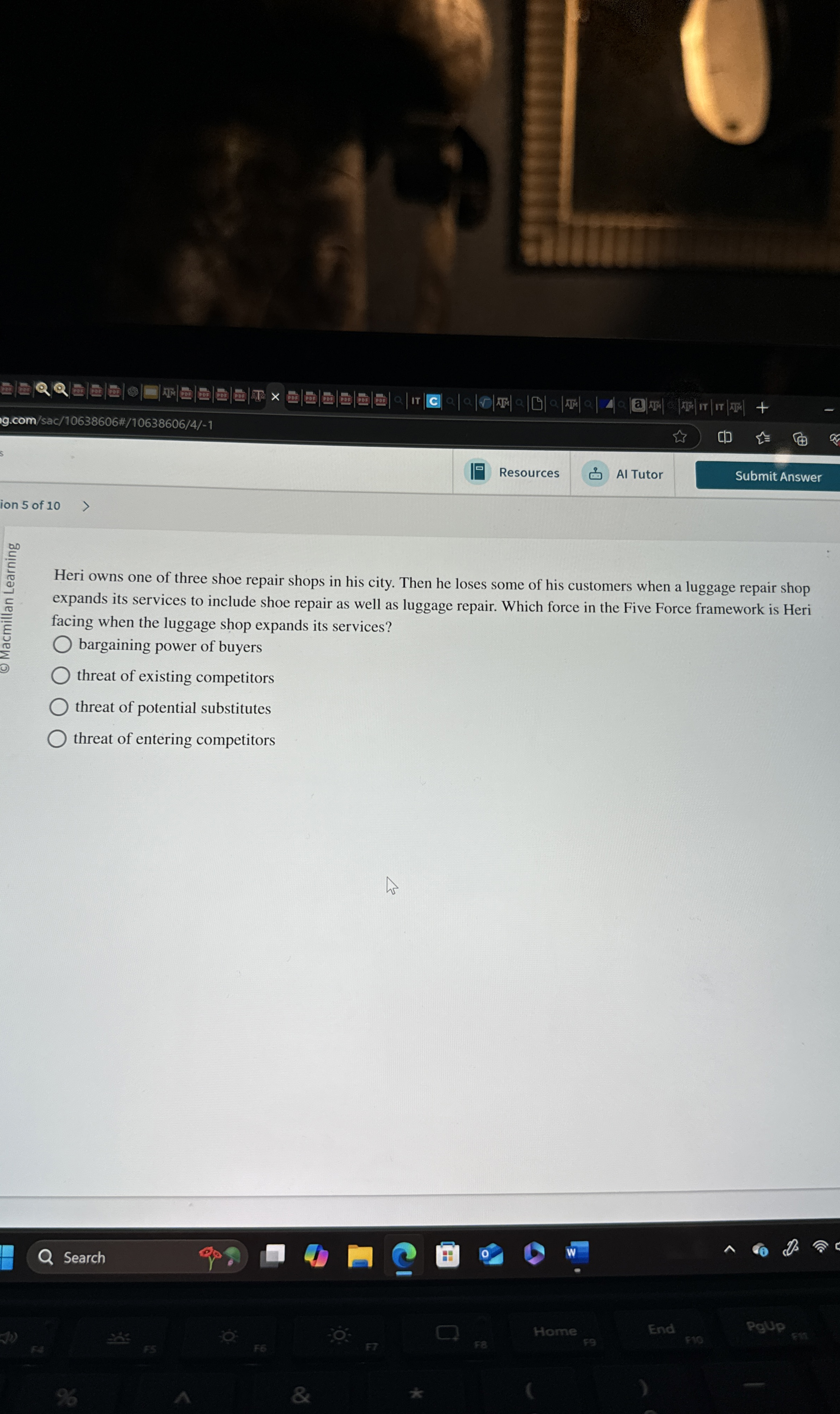  g.com/sac/10638606#/10638606/4/-1 Resources Al Tutor Submit Answer ion 5 of 10 Heri