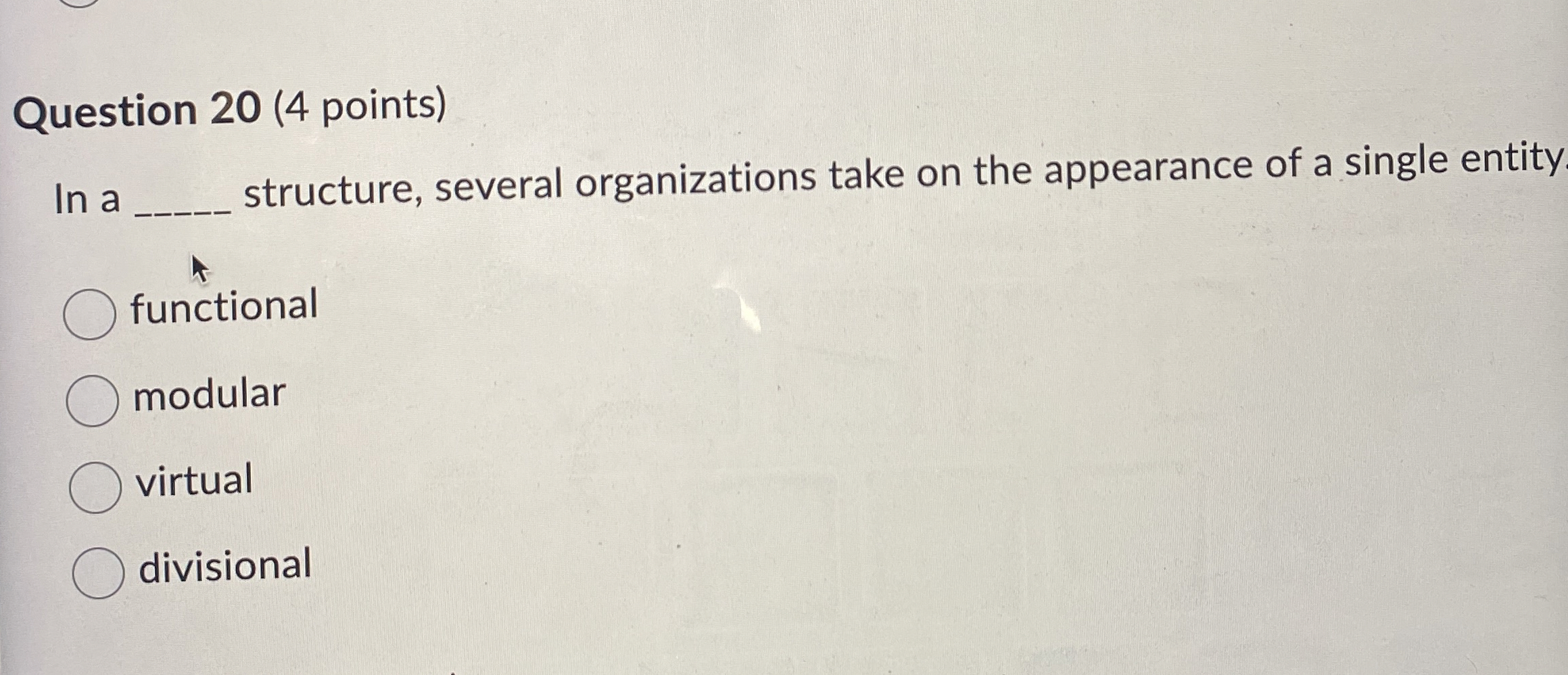  Question 20(4 points) In a structure, several organizations take on the