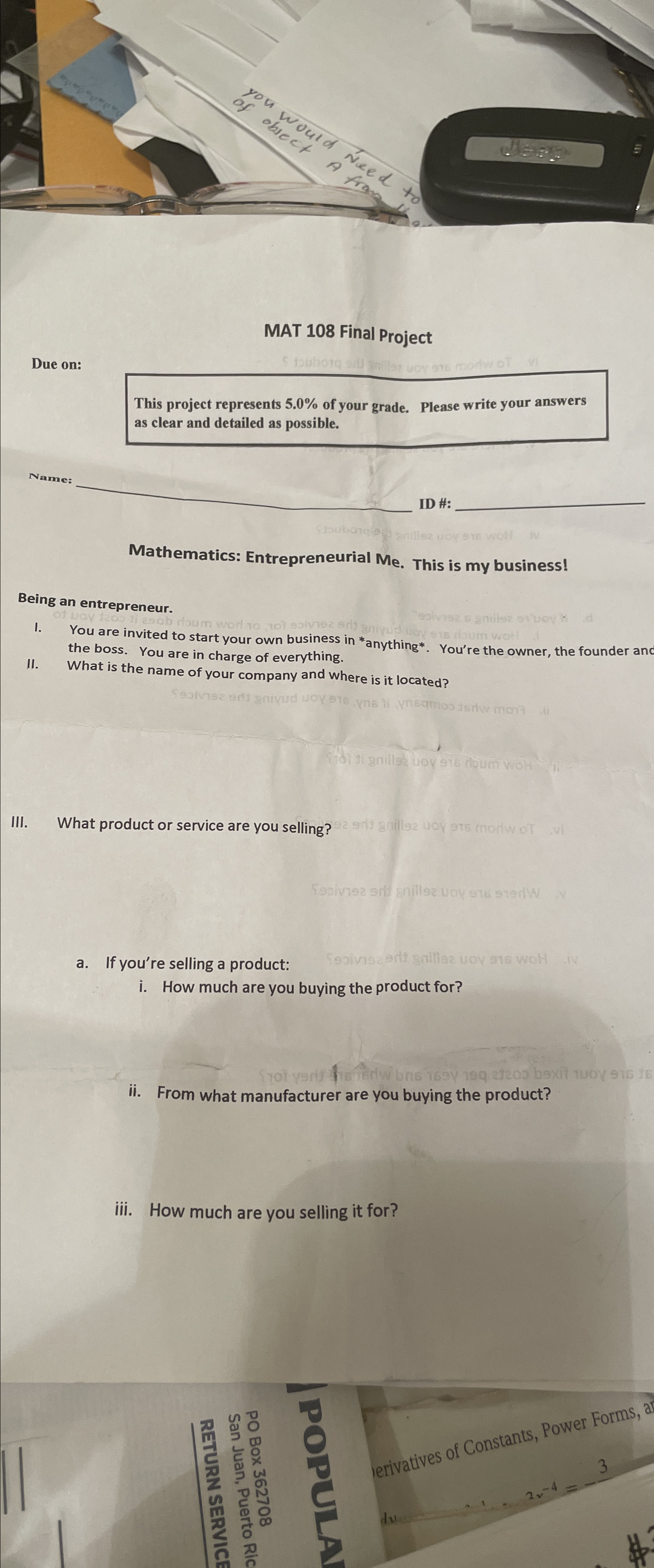  MAT 108 Final Project Due on: This project represents 5.0% of