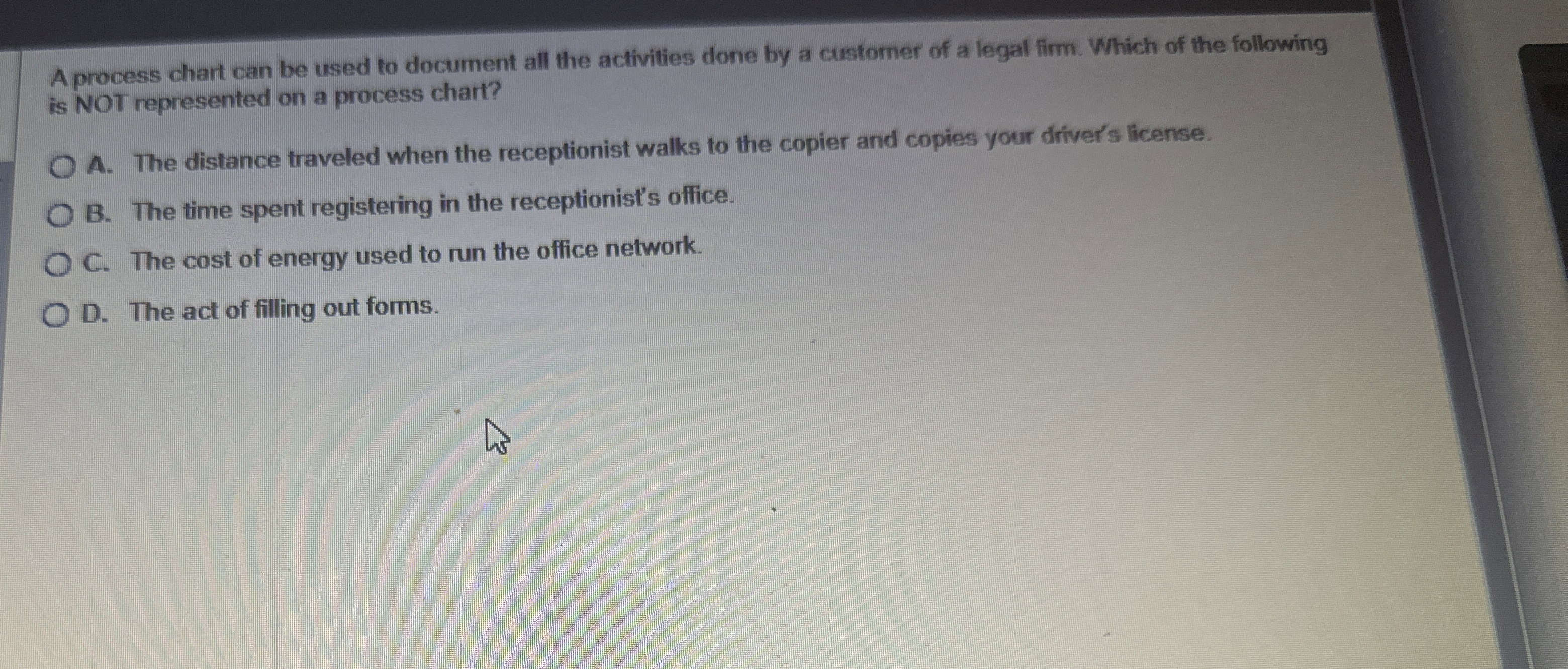  A process chart can be used to document all the activities