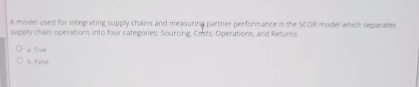  A model used for integrating supply chains and measuring partner performance