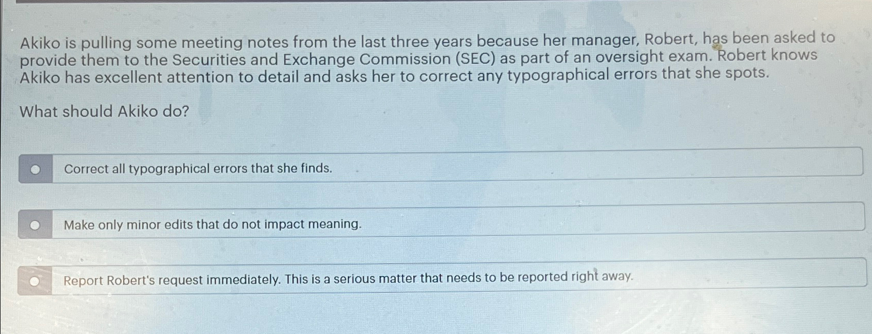  Akiko is pulling some meeting notes from the last three years