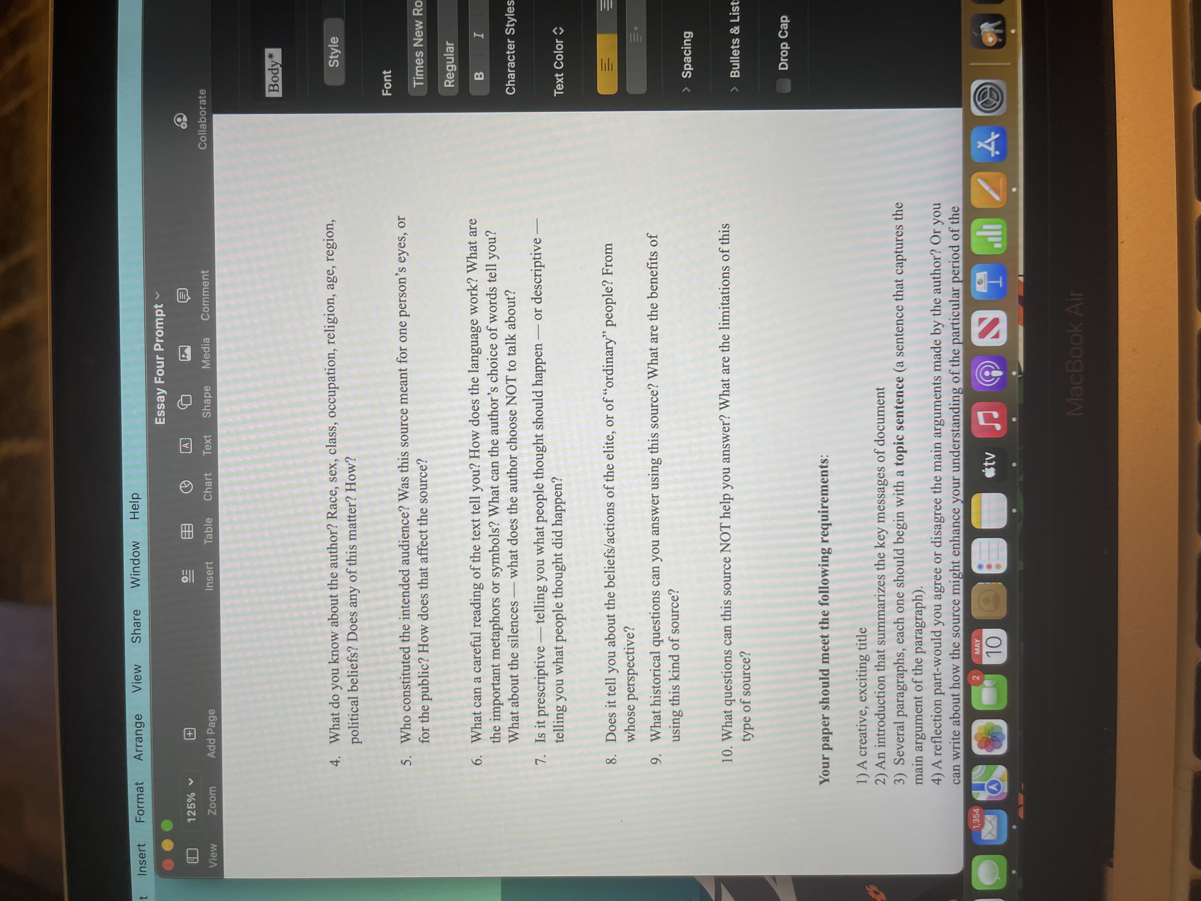 Insert Format Arrange View Share Window Help Essay Four Prompt 125%