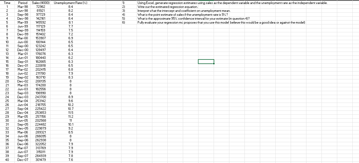  Please use excel to solve and answer questions 1-6! 