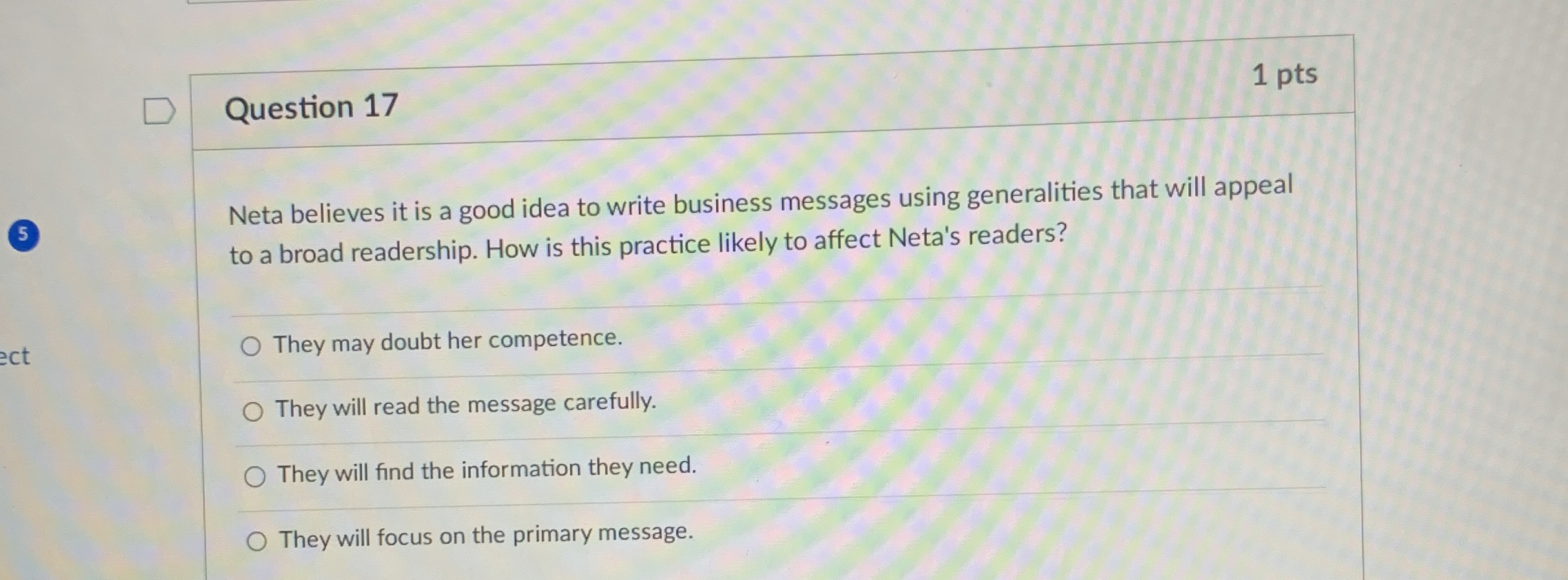  Question 17 1 pts Neta believes it is a good idea