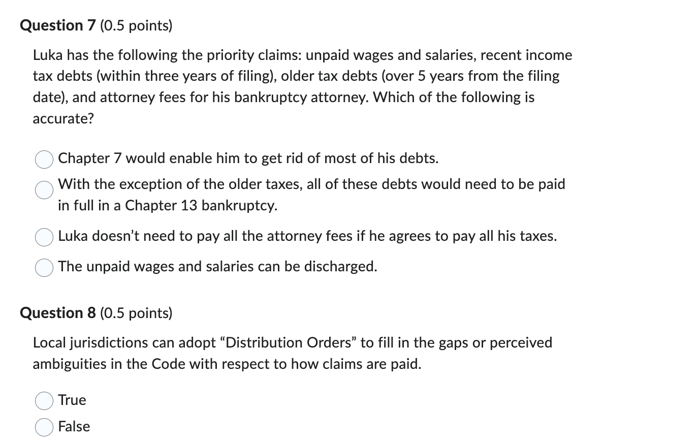 as of the commencement of the case. I: Creditor must have a