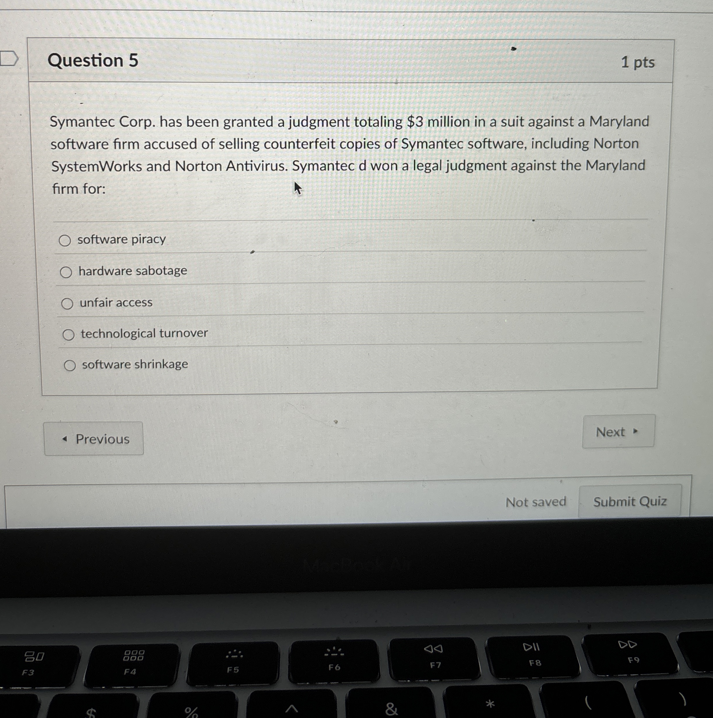  Question 5 Symantec Corp. has been granted a judgment totaling $3