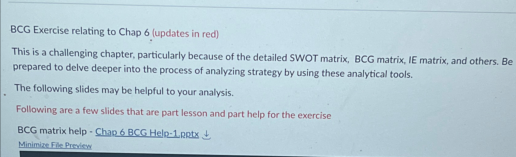  BCG Exercise relating to Chap 6(updates in red) This is a