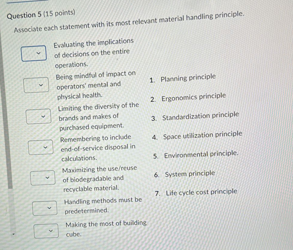  Question 5(15 points) Associate each statement with its most relevant material