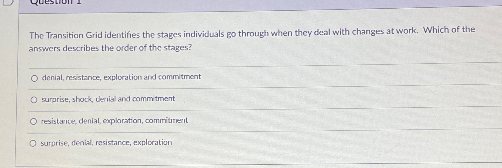  The Transition Grid identifies the stages individuals go through when they