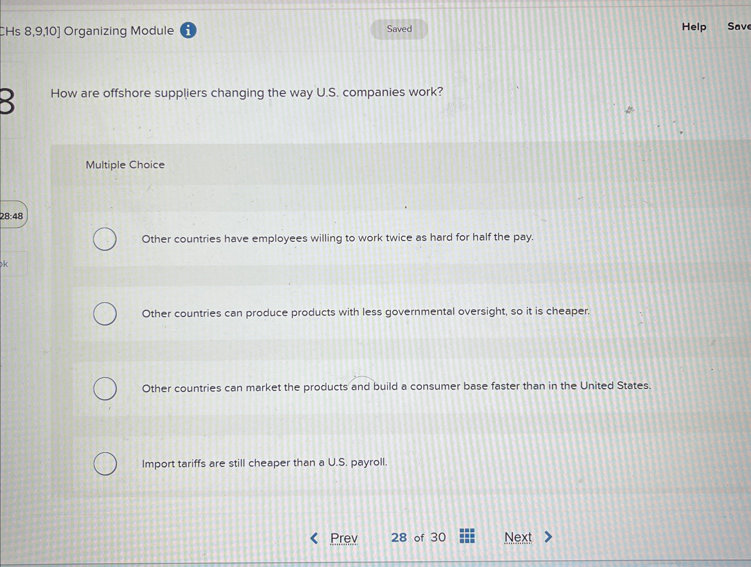  Hs 8,9,10] Organizing Module 1 Help Save How are offshore suppliers