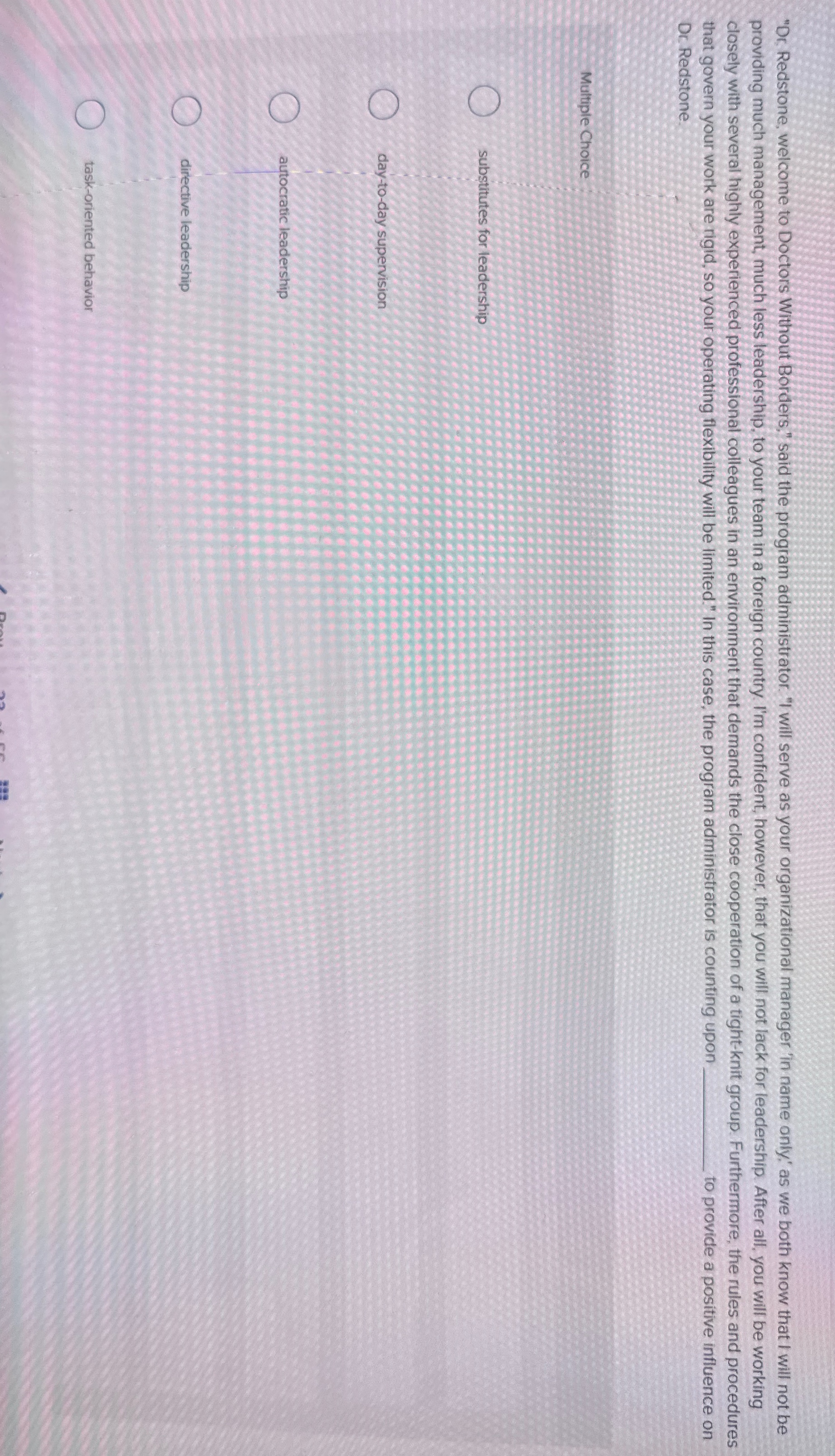  "Dr. Redstone, welcome to Doctors Without Borders," said the program administrator