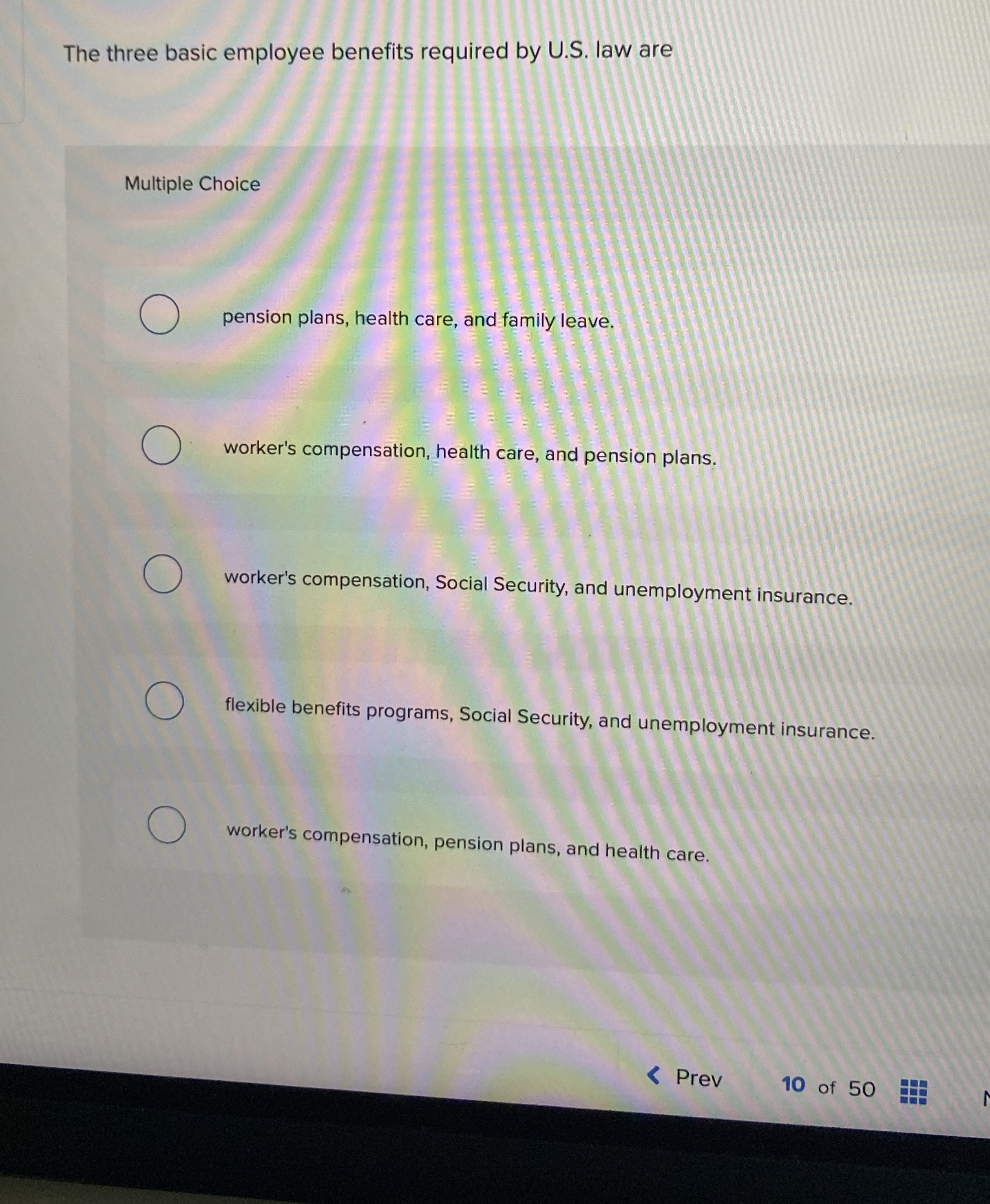  The three basic employee benefits required by U.S. law are Multiple