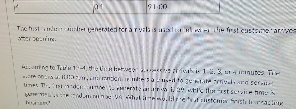 4 0.1 91-00 The first random number generated for arrivals is
