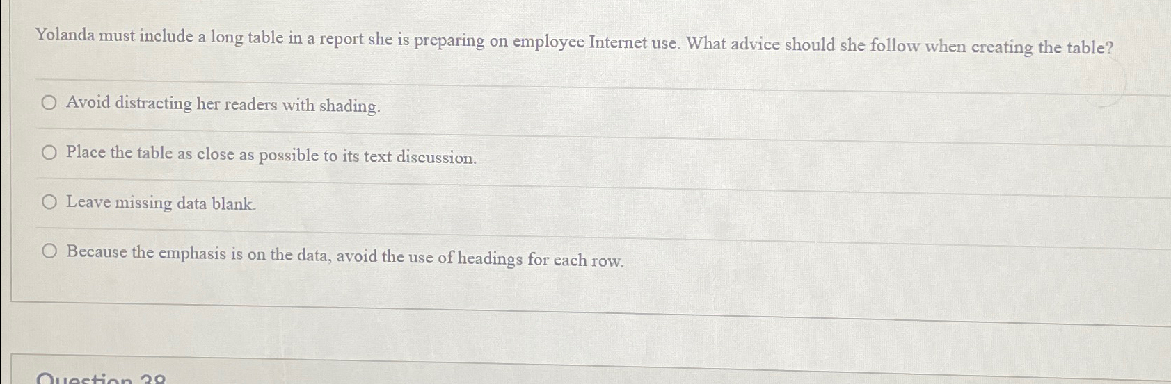  Yolanda must include a long table in a report she is