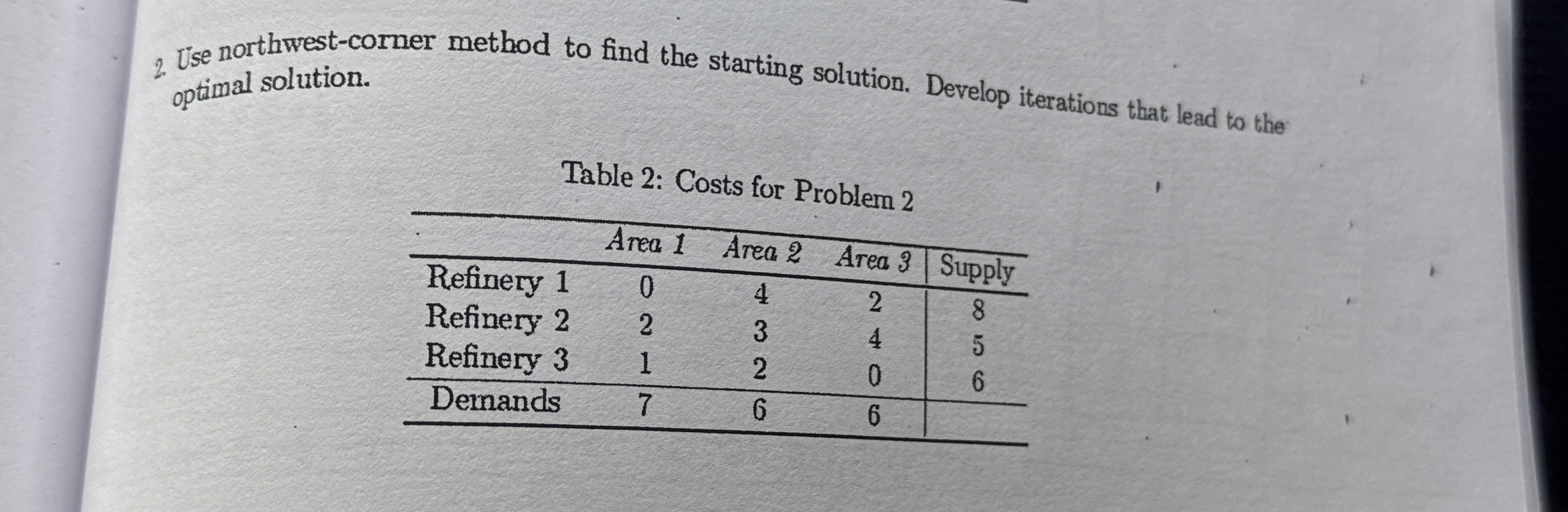  Use northwest-corner method to find the starting solution. Develop iterations that