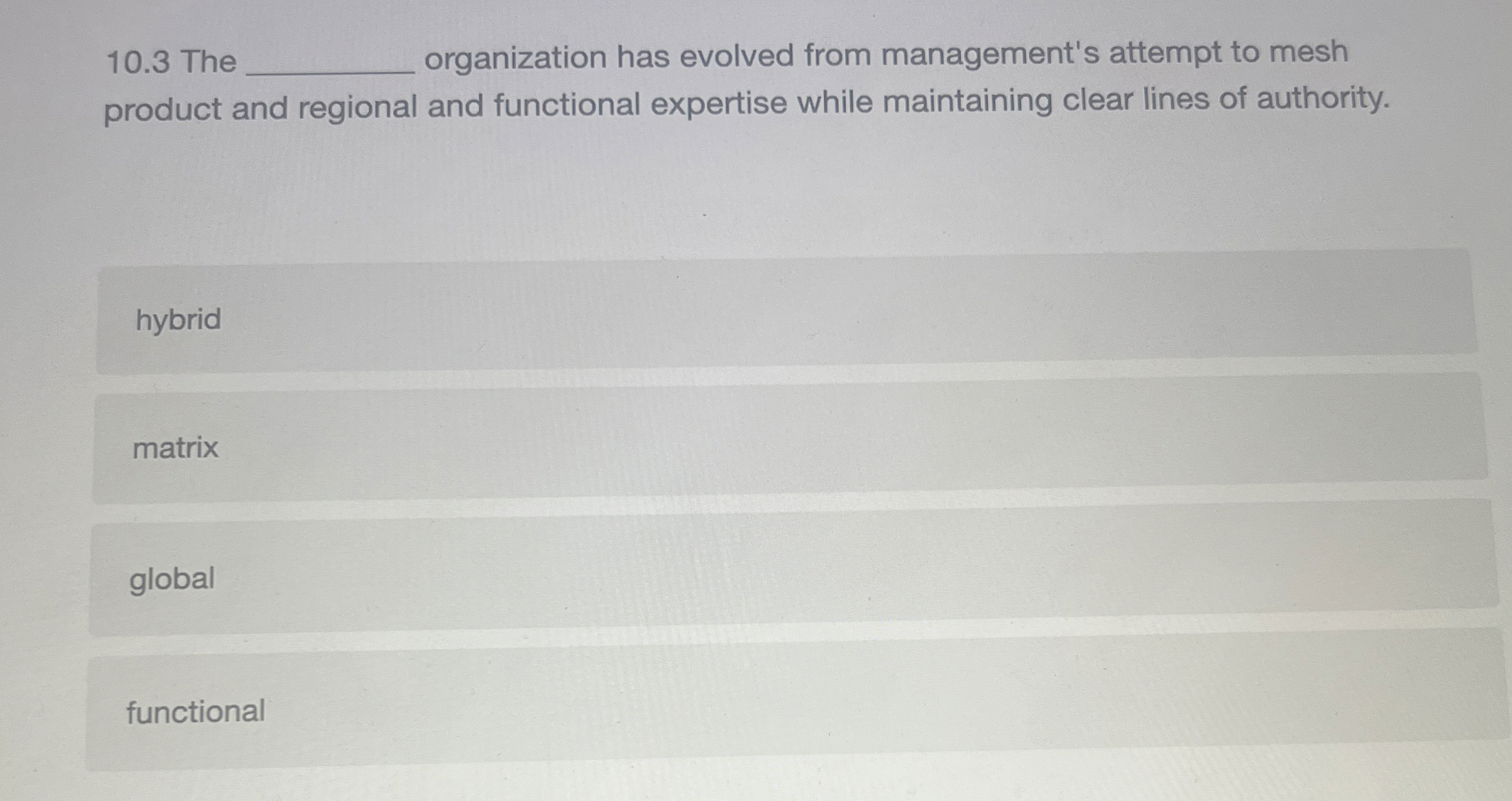  10.3 The organization has evolved from management's attempt to mesh product