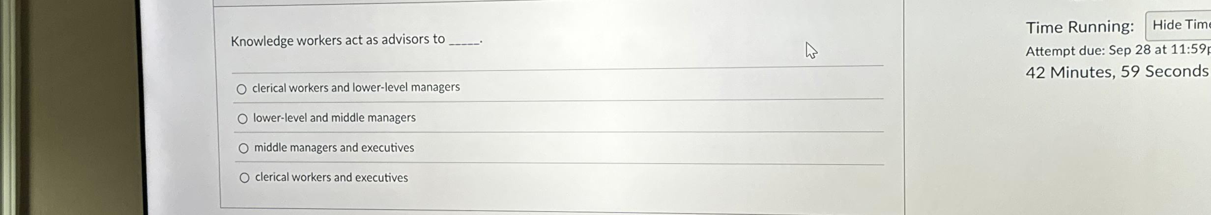  Knowledge workers act as advisors to Time Running: Attempt due: Sep