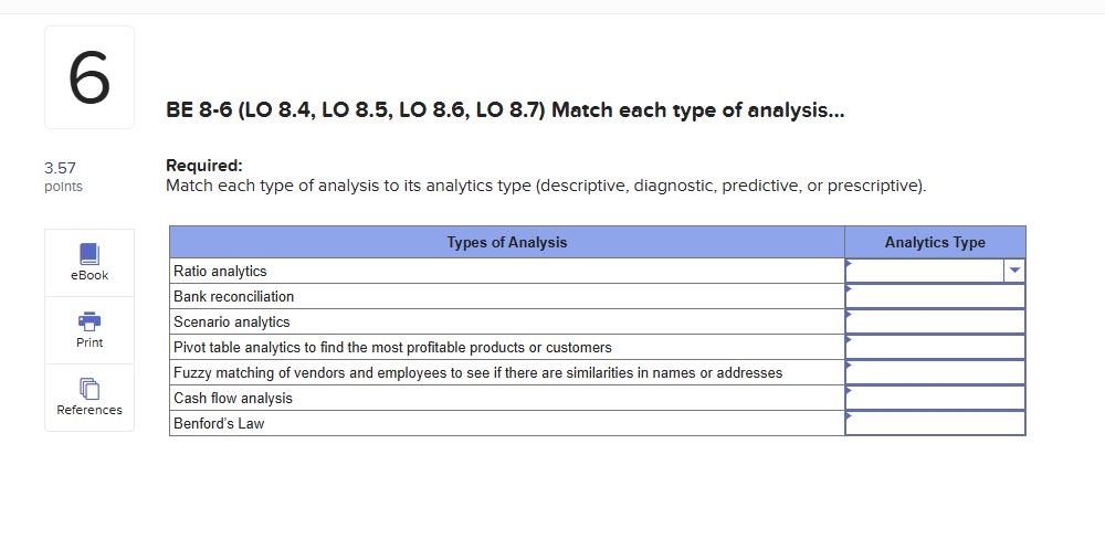  BE 8-6(LO 8.4, LO 8.5, LO 8.6, LO 8.7) Match each