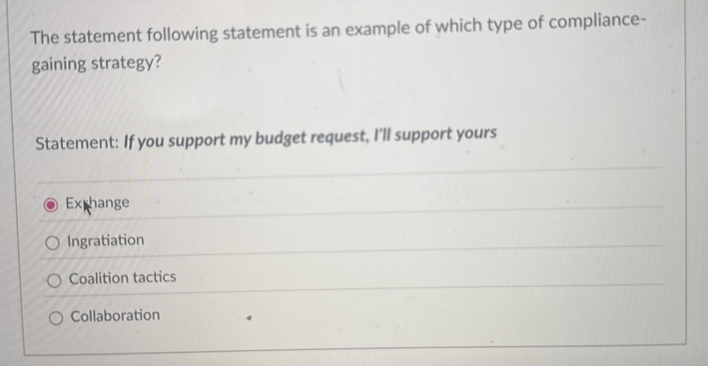  The statement following statement is an example of which type of