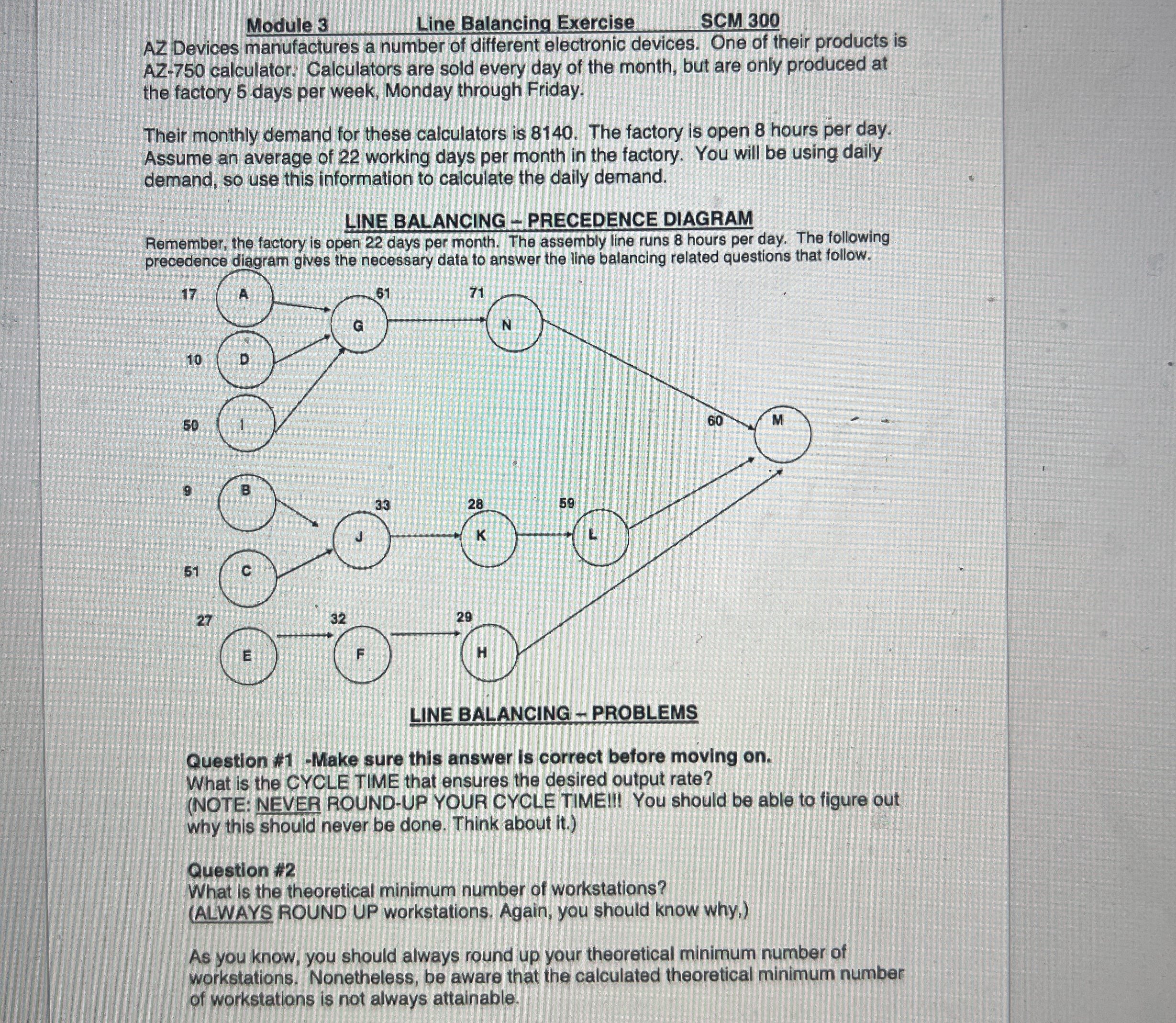  Module 3 Line Balancing Exercise SCM 300 AZ Devices manufactures a