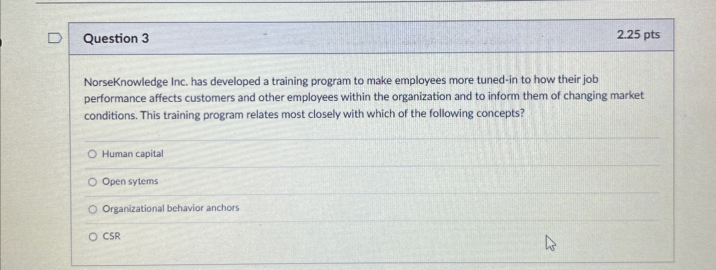  Question 3 2.25 pts NorseKnowledge Inc. has developed a training program
